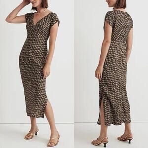 madewell wide v-neck midi dress no116 expedition green floral size 6